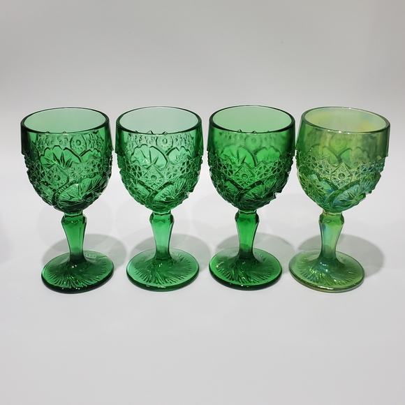 (4☘️) Vntg "Buzz Saw" Uranium 💚& Carnival Green Goblets Double Shot Degenhart - Picture 3 of 15